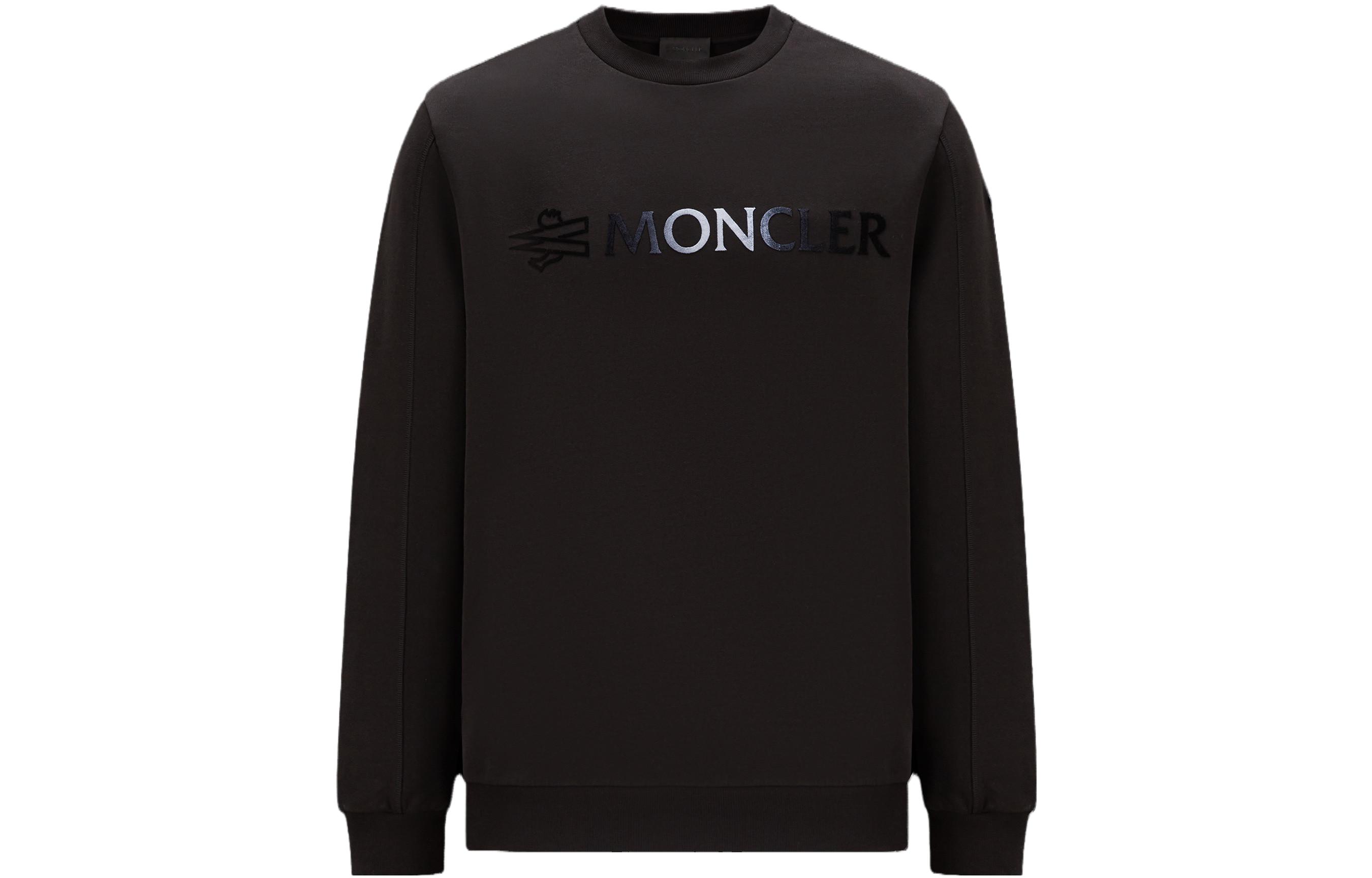 Moncler SS23 Black Crewneck Letter Print Pullover Sweatshirt I20918G00016809KR999