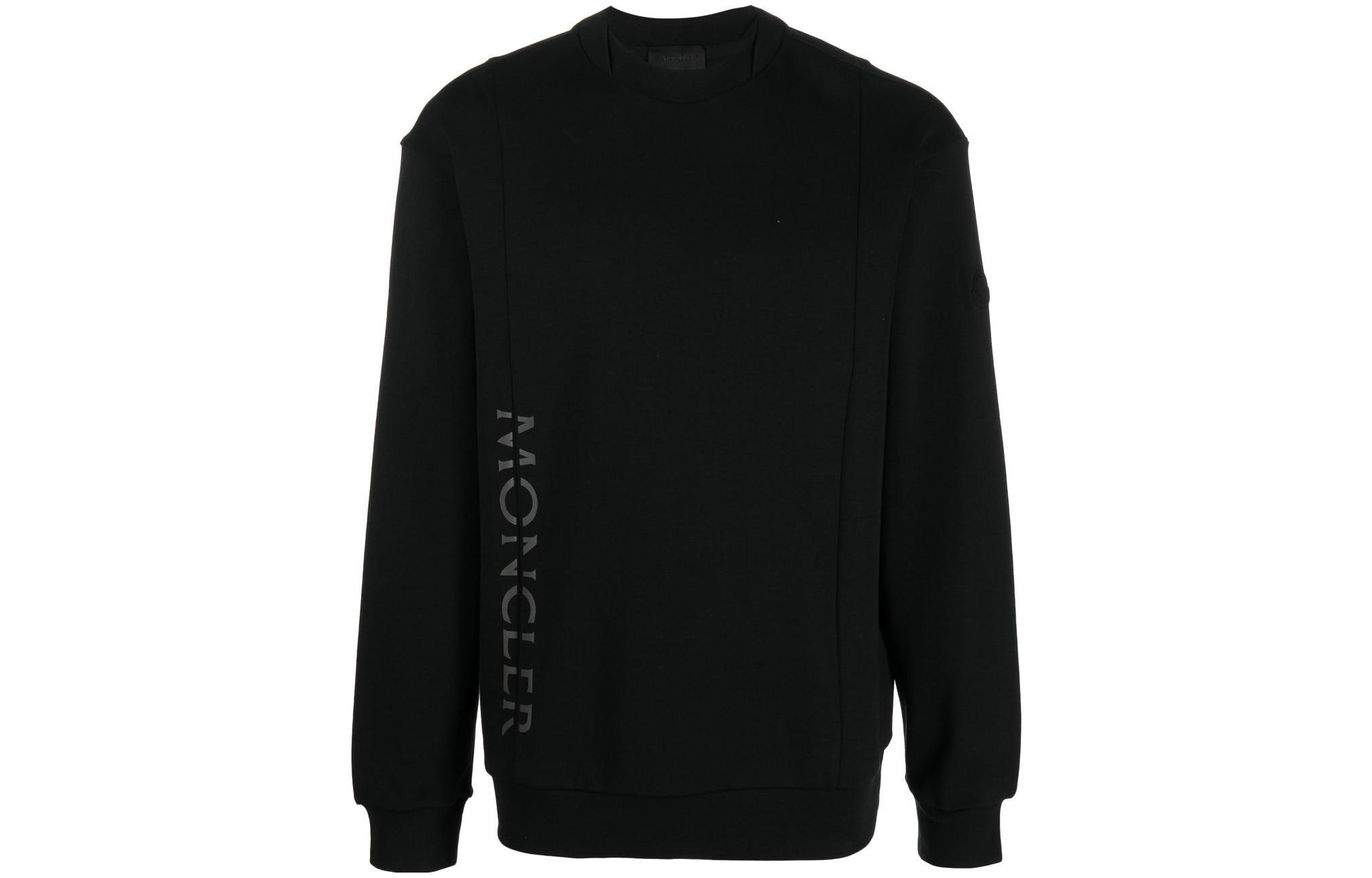 Moncler SS23 Black Crewneck Logo Print Long Sleeve Sweatshirt for Men I10918G00037899W4999