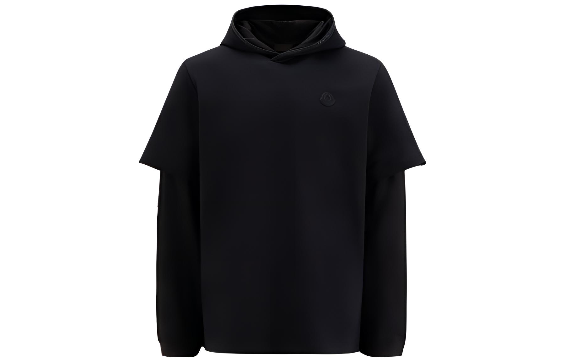 Moncler SS23 Black Double-Layered Hoodie with Logo Patch Long Sleeve I10918G00014899WL999