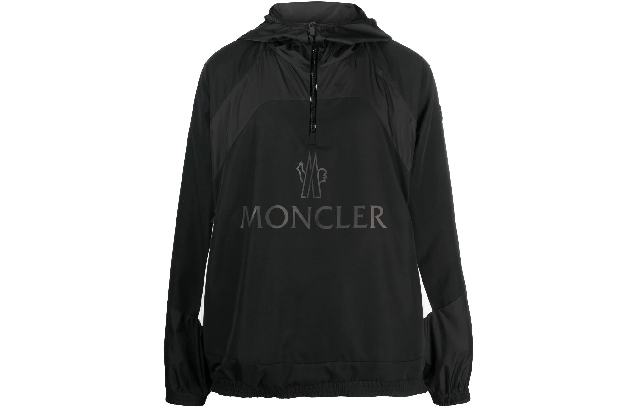 Moncler SS23 Black Pullover Hoodie Jacket with Letter Print for Men I10911A00112596P7999