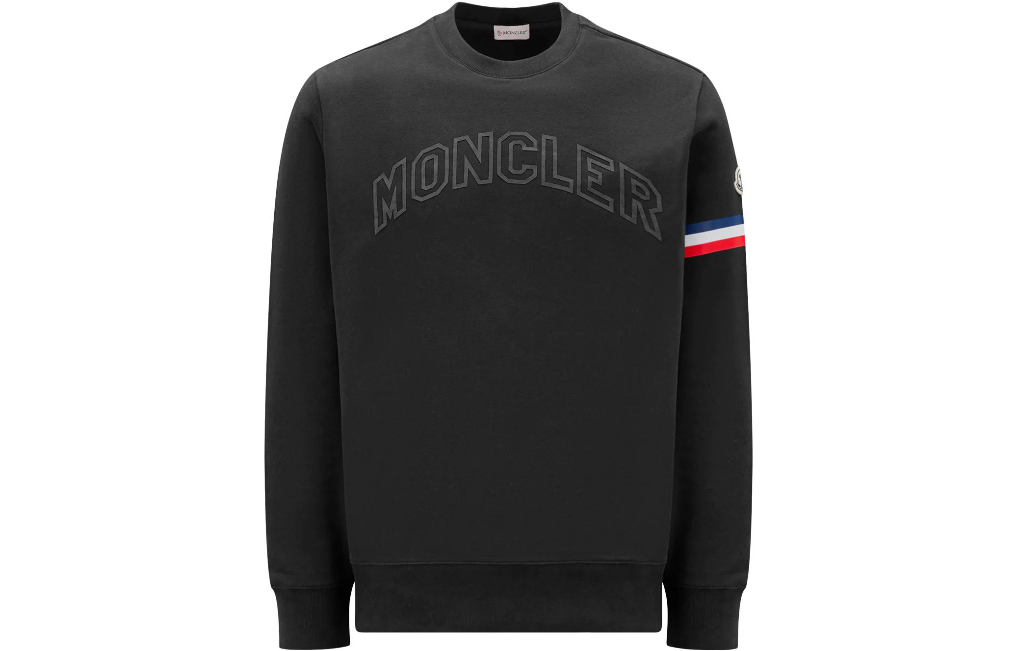 Moncler SS23 Black Striped Logo Patch Sweatshirt I10918G00005899WC999