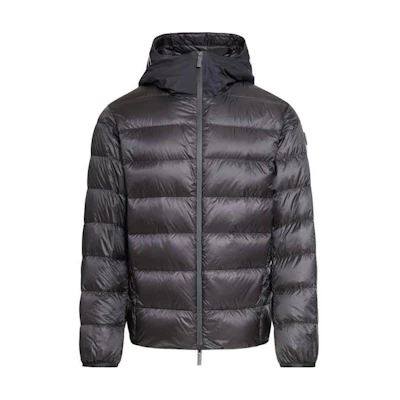 Moncler SS23 Black Zip-Up Hoodie Puffer Jacket with Letter Print for Men 1A0009253279999