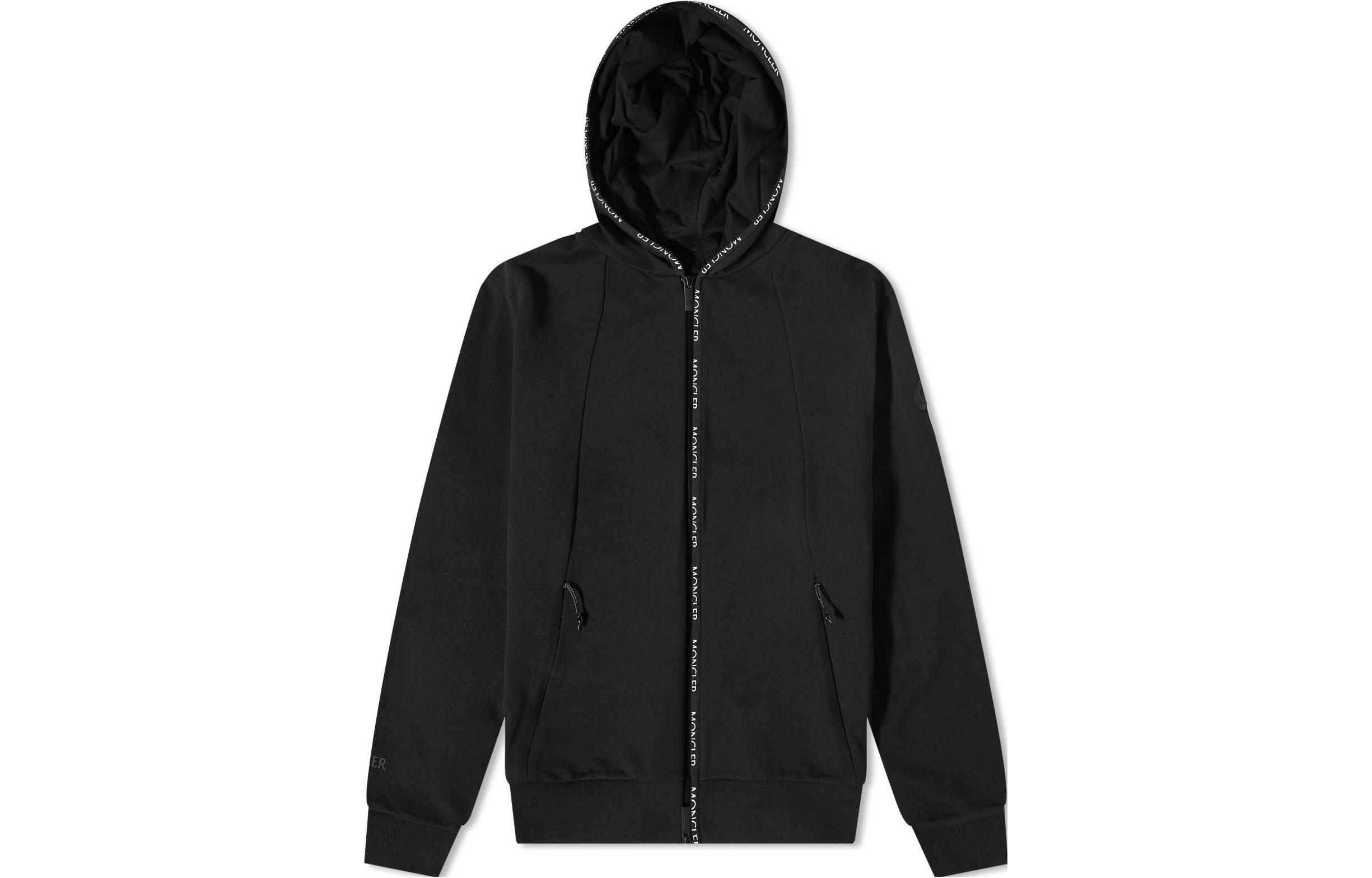 Moncler SS23 Black Zipper Hoodie with Logo 8G00039899WD999