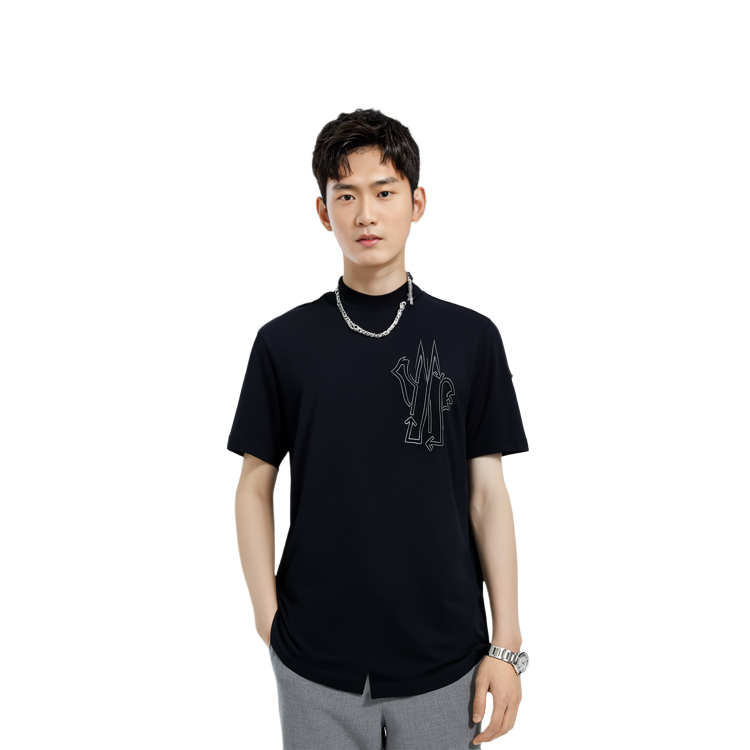 Details for Moncler SS23 Born to Protect Logo Baju Hitam Leher Bulat Lelaki. I10918C00039899YU999