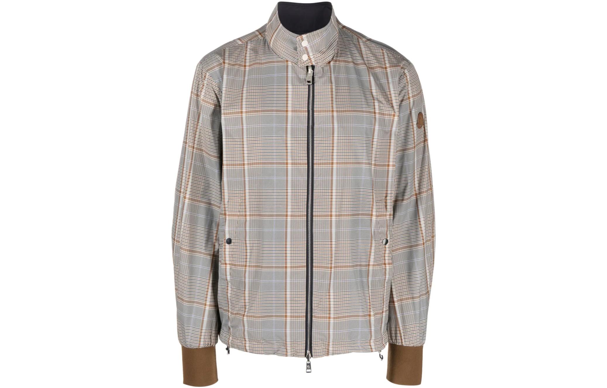 Moncler SS23 Brown Plaid Stand Collar Dual-Zip Jacket HMVO001S23JER0011025-yc