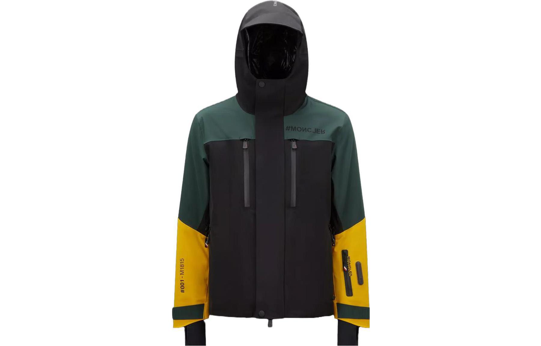 Moncler SS23 Cerniat Ski Jacket Colorblock Logo Print Hooded Jacket Men Black/Green I20971A00041M1815P98
