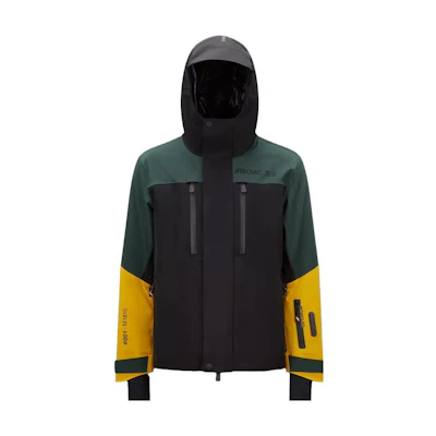 Moncler SS23 Cerniat Ski Jacket Colorblock Logo Print Hooded Jacket Men Black/Green I20971A00041M1815P98