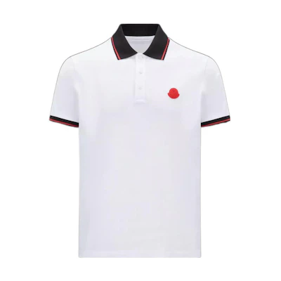 Moncler SS23 Colorblock Logo Patch Short Sleeve Polo Shirt Men White I10918A0001284454001