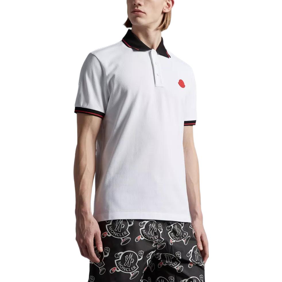 Purchase Moncler SS23 Polo Manga Corta Hombre Blanco con Logo y Bloques de Color I10918A0001284454001