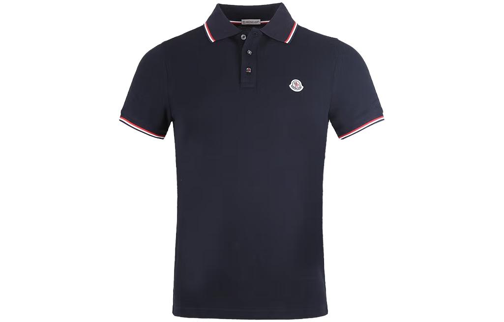 Moncler SS23 Embroidered Letter Polo Shirt Navy Blue 8A70300-84556-77X
