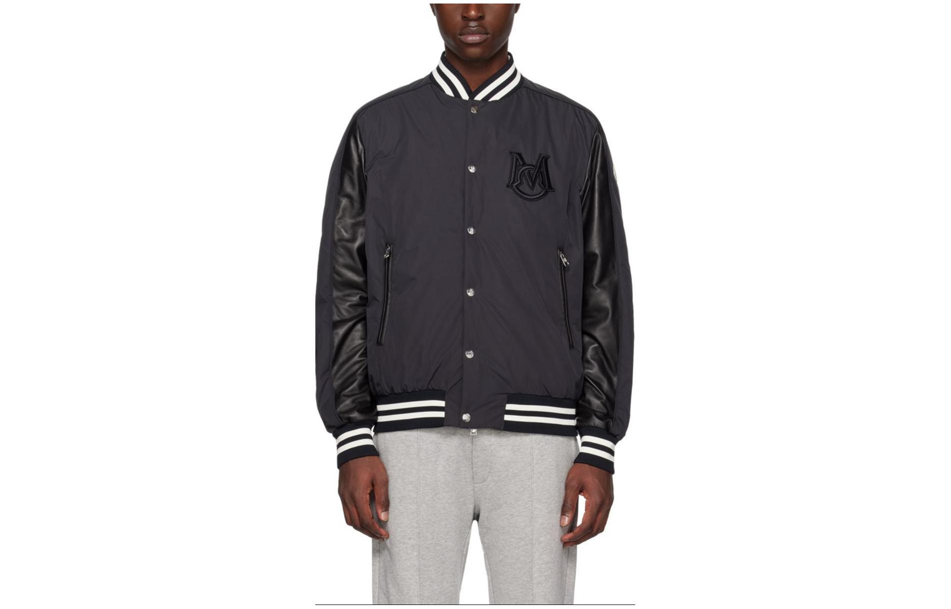 Moncler SS23 Embroidered Logo Trim Snap-Closure Jacket Black ( Long Sleeve) I10911A0001654A91999