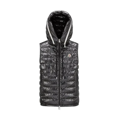 Moncler SS23 Glossy Logo Patch Hooded Zip Vest Black Mens. I10911A00059596J9-999