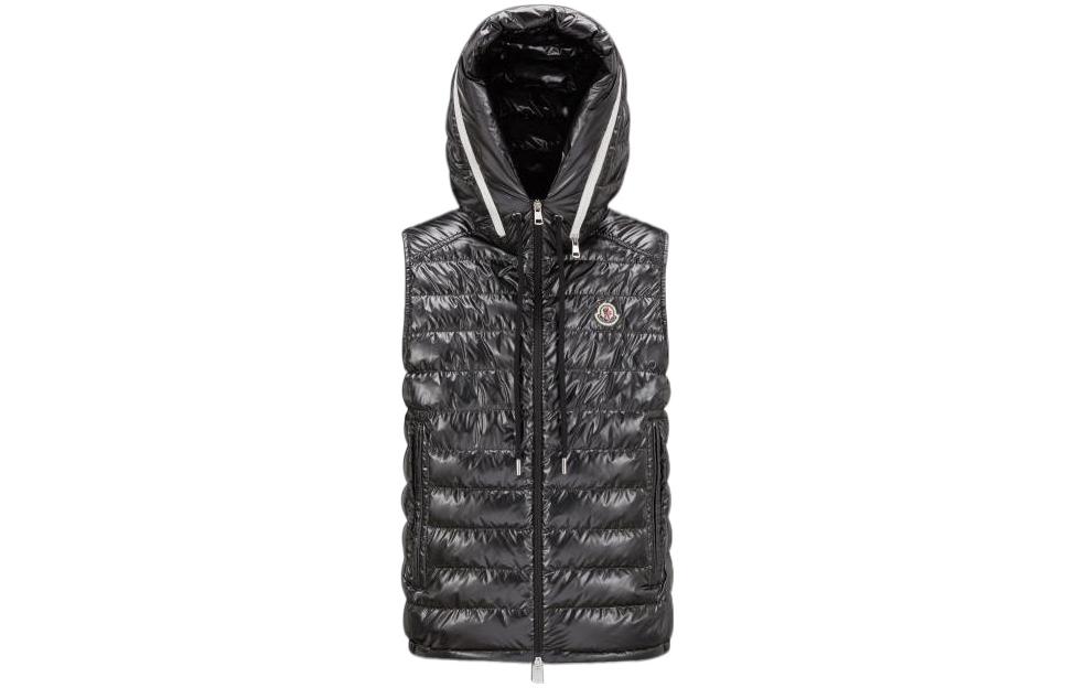 Order Moncler SS23 光面標誌連帽拉鍊背心 黑色 男款 I10911A00059596J9-999