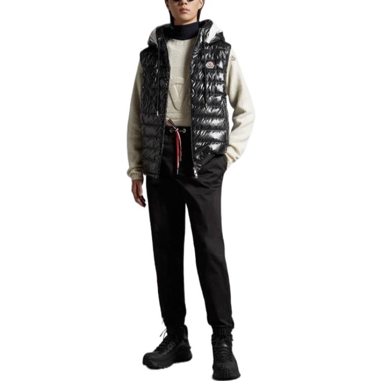 Lookbook Moncler SS23 光面標誌連帽拉鍊背心 黑色 男款 I10911A00059596J9-999