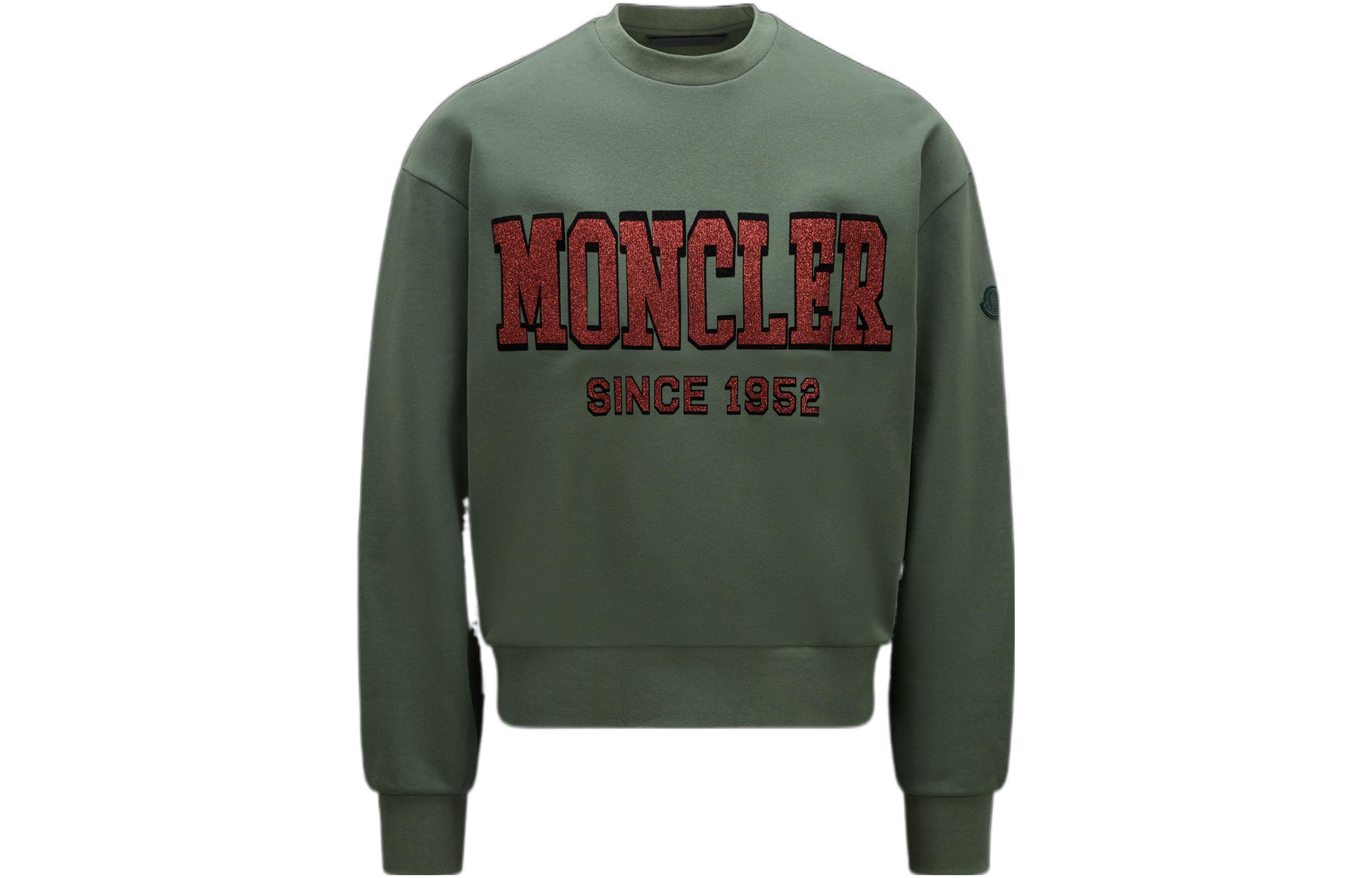 Moncler SS23 Green Logo Print Crewneck Long Sleeve Sweatshirt I10918G00019M264287E