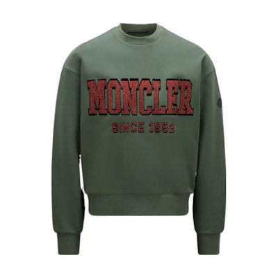 Moncler SS23 Green Logo Print Crewneck Long Sleeve Sweatshirt I10918G00019M264287E