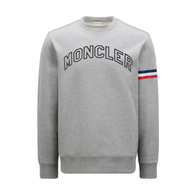 Moncler SS23 Grey Crewneck Sweatshirt with Logo Patch and Stripes I10918G00005899WC984