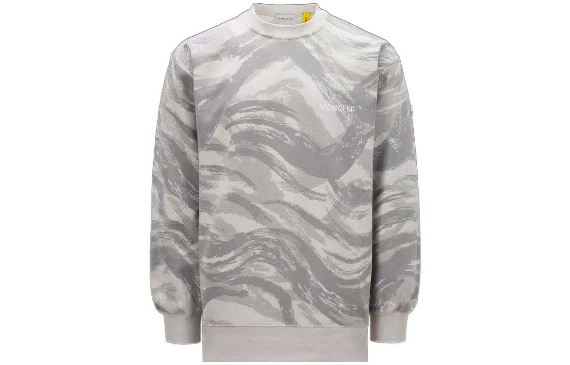 Moncler SS23 Hyke Logo Print Brushstroke Pattern Sweatshirt Mens Grey White H209K8G00001M2547F92
