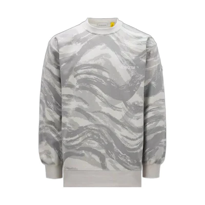 Moncler SS23 Hyke Logo Print Brushstroke Pattern Sweatshirt Mens Grey White H209K8G00001M2547F92