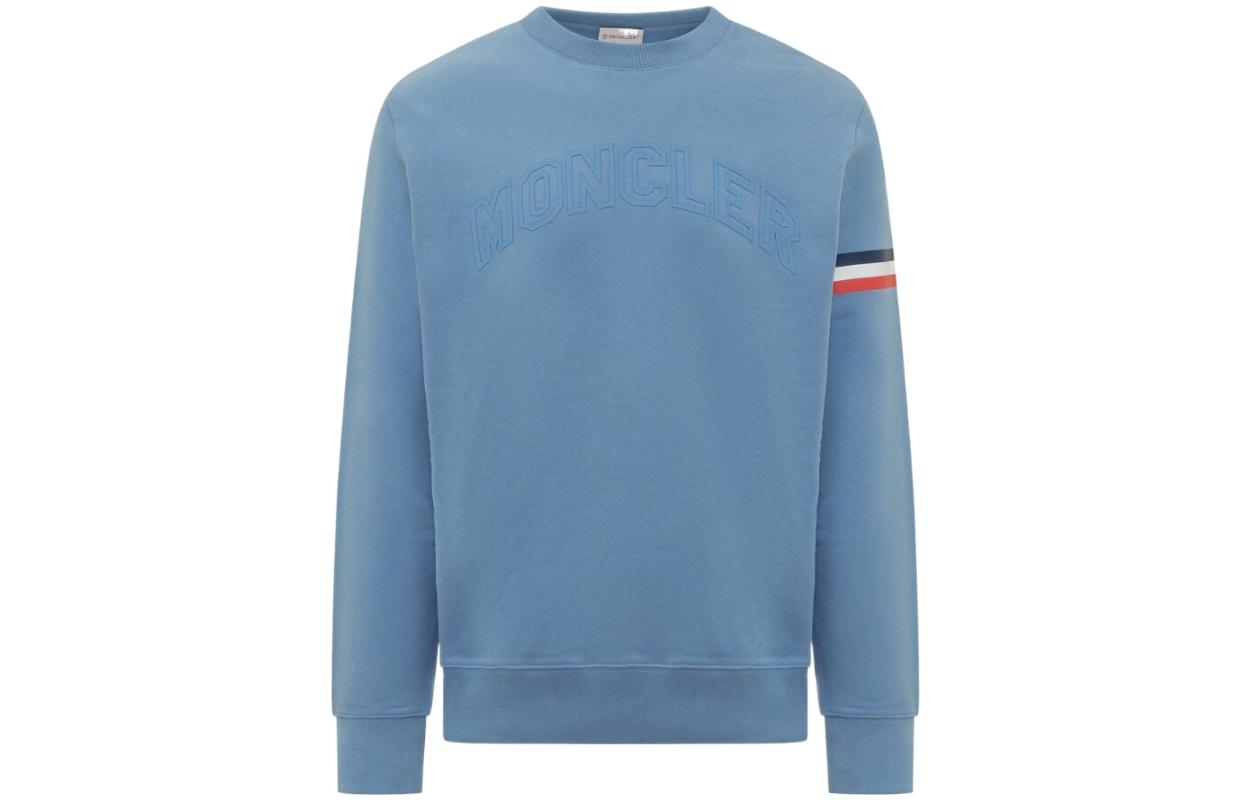 Moncler SS23 Logo Appliqué Striped Sweatshirt Light Blue I10918G00005899WC722
