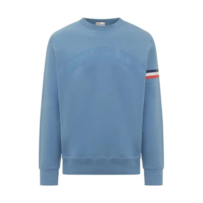 Moncler SS23 Logo Appliqué Striped Sweatshirt Light Blue I10918G00005899WC722