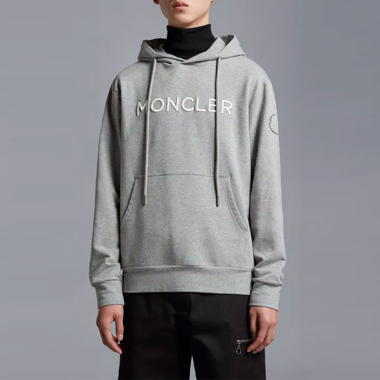 Lookbook Moncler SS23 Logo Print Drawstring Hoodie  Grey. I10918G00024899WI984