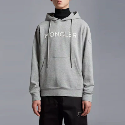 Moncler SS23 Logo Print Drawstring Hoodie Grey. I10918G00024899WI984 Lookbook Moncler SS23 Logo Print Drawstring Hoodie Grey. I10918G00024899WI984