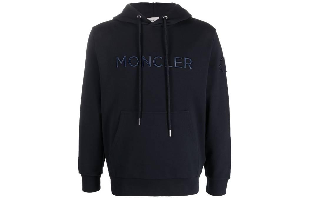Moncler SS23 Logo Print Drawstring Hoodie Navy Blue (). I10918G00024899WI778