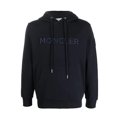 Moncler SS23 Logo Print Drawstring Hoodie Navy Blue (). I10918G00024899WI778