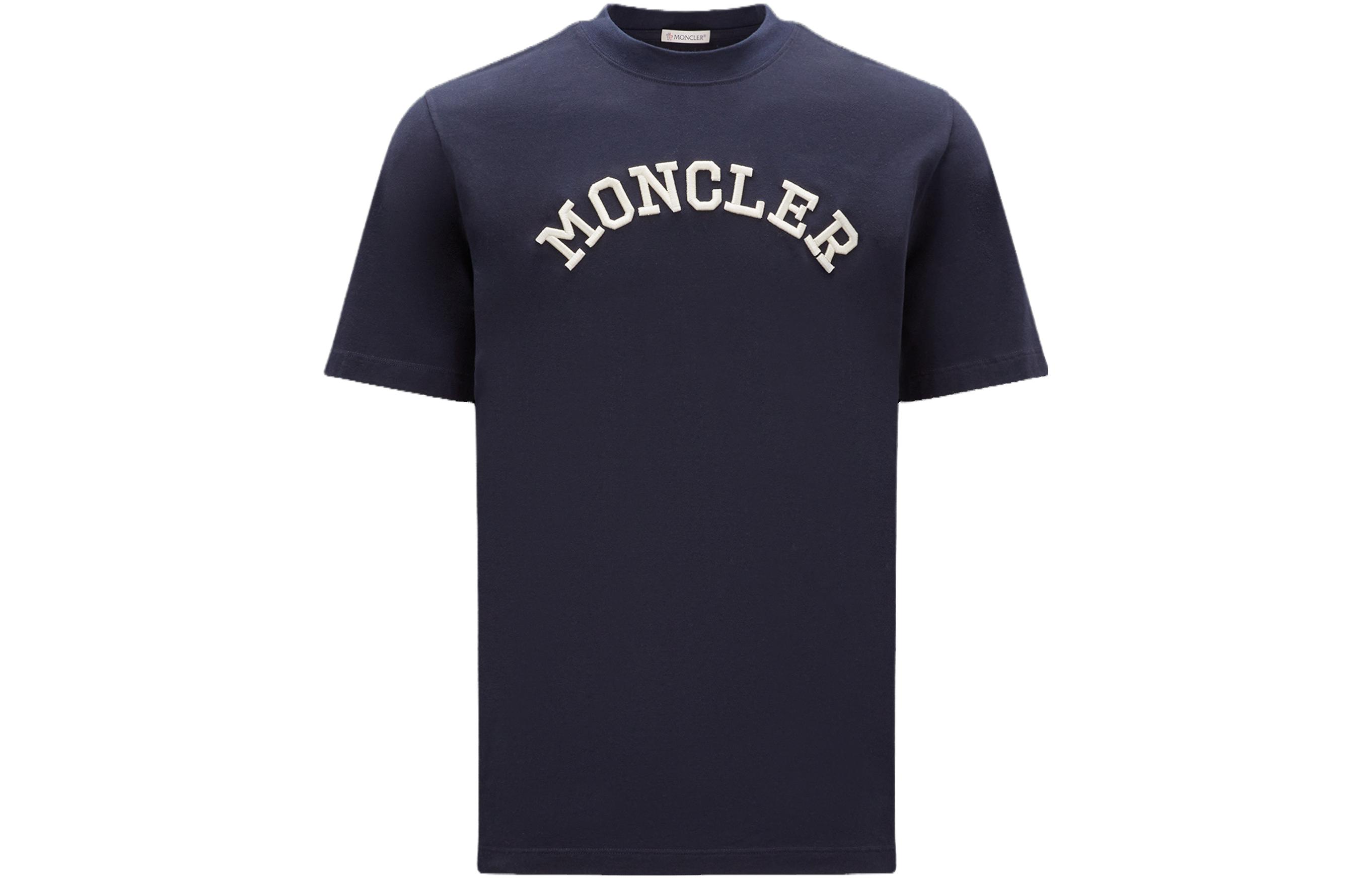 Order Moncler SS23 Navy Blue Logo Sulam Crewneck T-Shirt. I20918C0006489AA2778