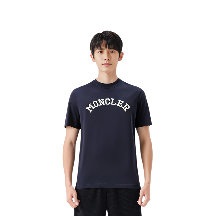 Details for Moncler SS23 Navy Blue Logo Sulam Crewneck T-Shirt. I20918C0006489AA2778