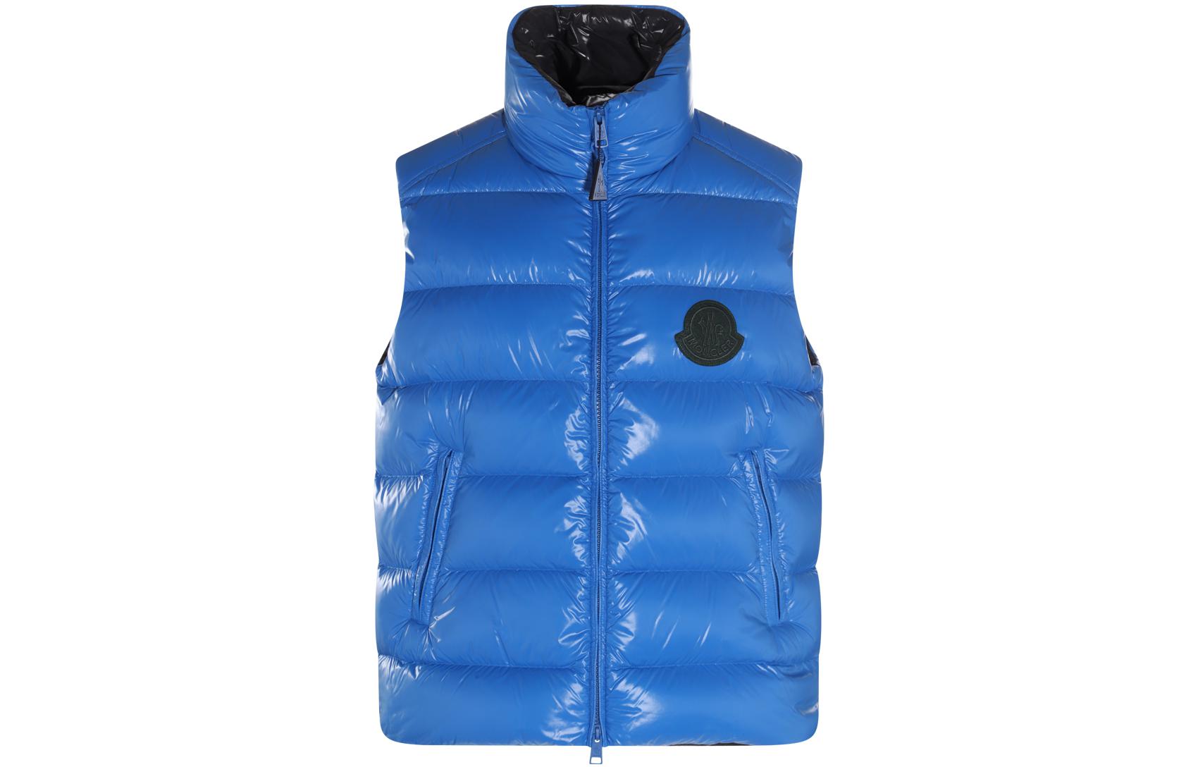 Moncler SS23 Parke Blue Down Vest Unisex - Solid Color with Logo Patch. 1A00046M2648P69