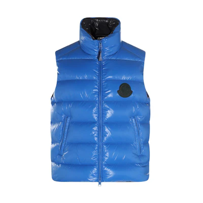 Moncler SS23 Parke Blue Down Vest Unisex - Solid Color with Logo Patch. 1A00046M2648P69
