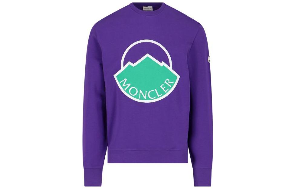 Moncler SS23 Purple Crewneck Sweatshirt with Logo Print for Men I10918G00046899YE635