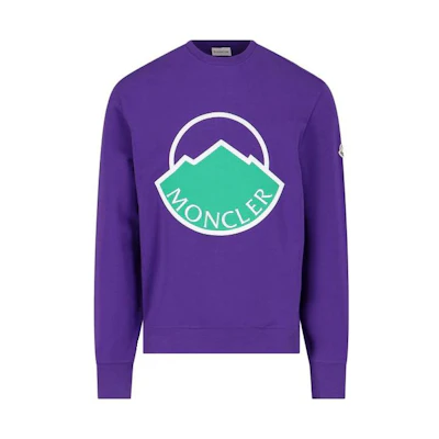 Moncler SS23 Purple Crewneck Sweatshirt with Logo Print for Men I10918G00046899YE635