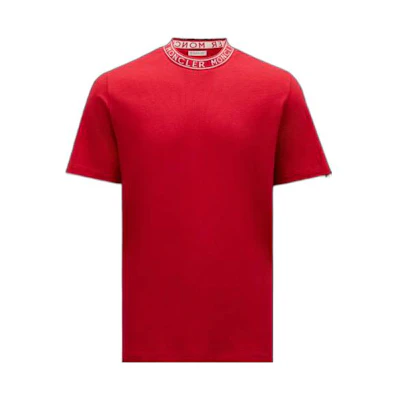 Moncler SS23 Red Crewneck T-Shirt with Letter Print I10918C000128390T477