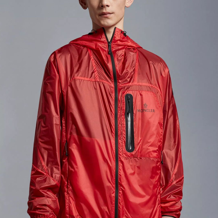 Shop Moncler SS23 男士紅色連帽拉鍊外套 I10911A001035327945I