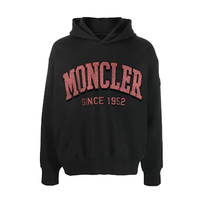 Moncler SS23 Sequin Logo Printed Loose Fit Pullover Hoodie for Men. I10918G00020M2642