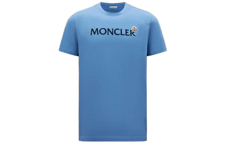 Moncler SS23 Solid Color Logo Print Blue T-Shirt I10918C000648390T722