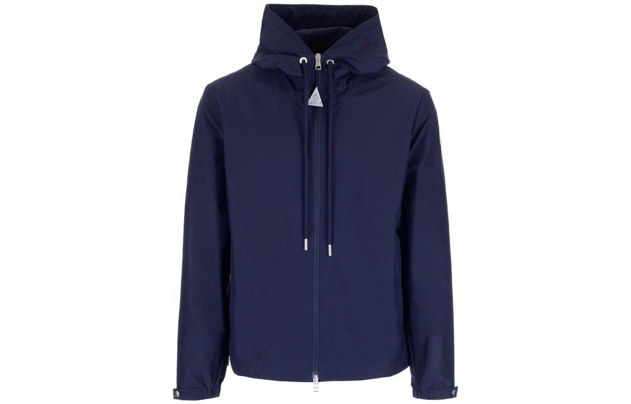Moncler SS23 Solid Drawstring Hooded Jacket - Deep Blue 1A00008549ML742