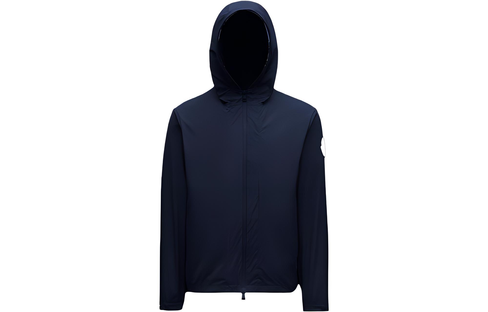 Moncler SS23 Solid Logo Drawstring Hooded Jacket Navy Blue I10911A0017054A9174S