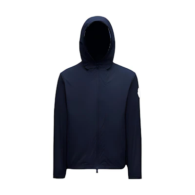Moncler SS23 Solid Logo Drawstring Hooded Jacket Navy Blue I10911A0017054A9174S