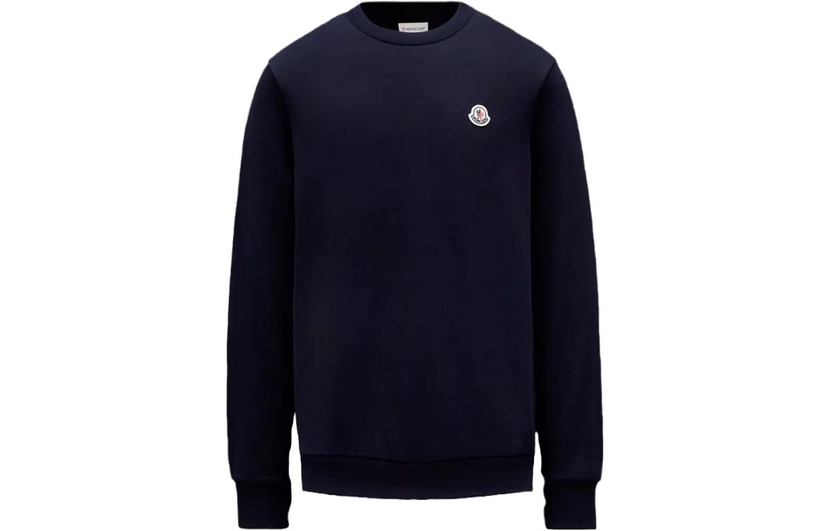 Moncler SS23 Solid Logo Patch Crewneck Sweatshirt Midnight Blue Mens I10918G00053809KR778