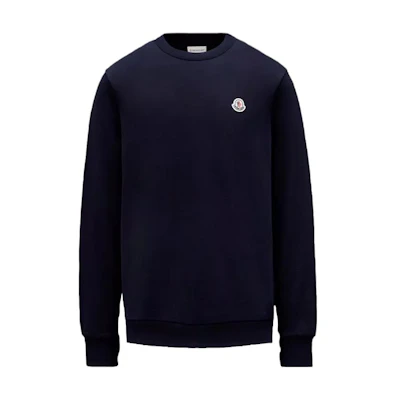 Moncler SS23 Solid Logo Patch Crewneck Sweatshirt Midnight Blue Mens I10918G00053809KR778