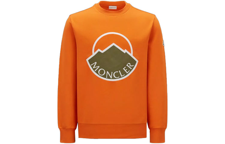 Moncler SS23 Solid Logo Print Crewneck Sweatshirt Orange I10918G00046899YE336