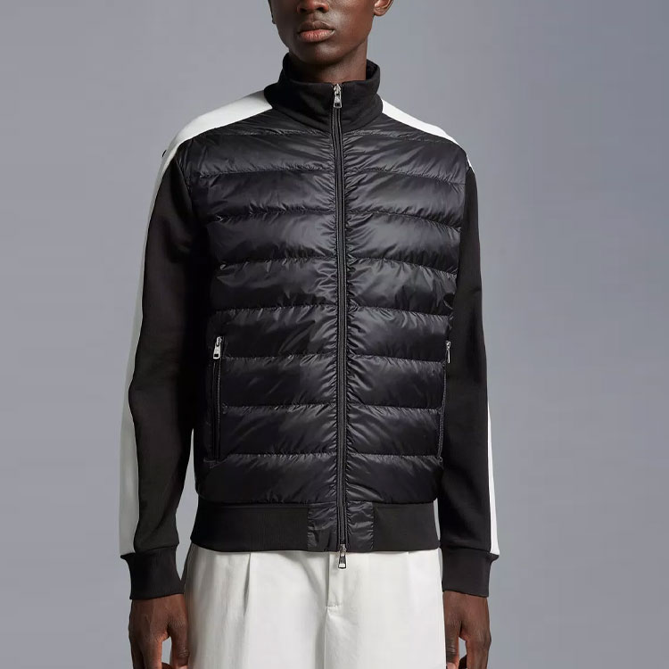 Shop Moncler SS23 條紋細節無帽拉鍊羽絨外套 男女款 I10918G00009809KZ999