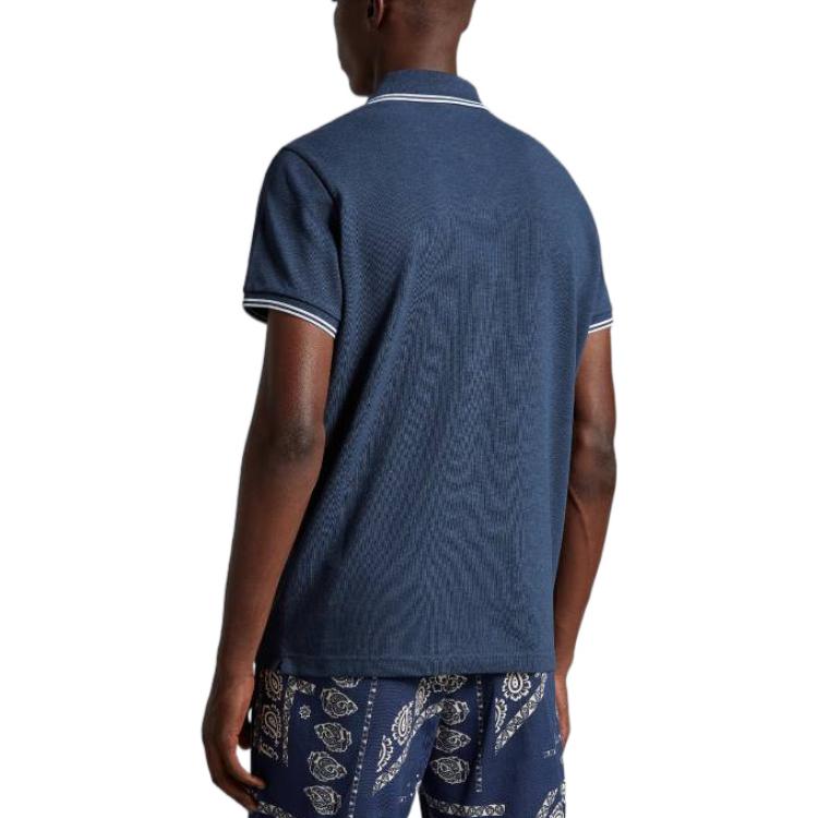 Shop モンクレール SS23 ストライプトリム ロゴパッチ 半袖ポロシャツ メンズ ブルー I10918A0000684556795