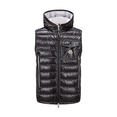 Moncler SS23 Unisex Black Logo Patch Hooded Vest Jacket I10911A00068M1592999