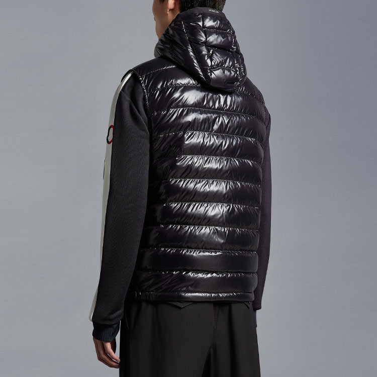 Shop Moncler SS23 Unisex Jaket Rompi Hoodie Hitam Logo Patch. I10911A00068M1592999