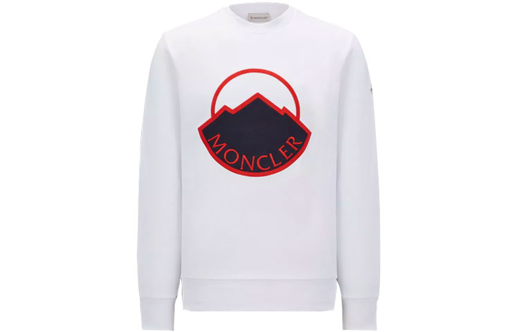 Moncler SS23 White Crewneck Pullover Sweatshirt with Logo Print I10918G00046899YE002